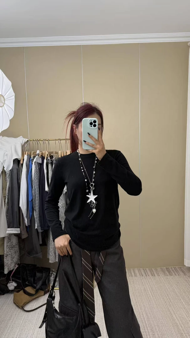 LELE -「简约小t」秋季磨毛显瘦基础显瘦百搭T恤