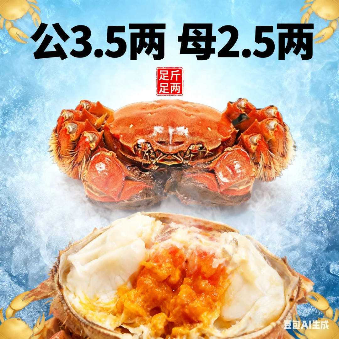 品知鲜【活蟹】大闸蟹公3.3/3.7两 母2.3/2.7两3对 顺丰包邮