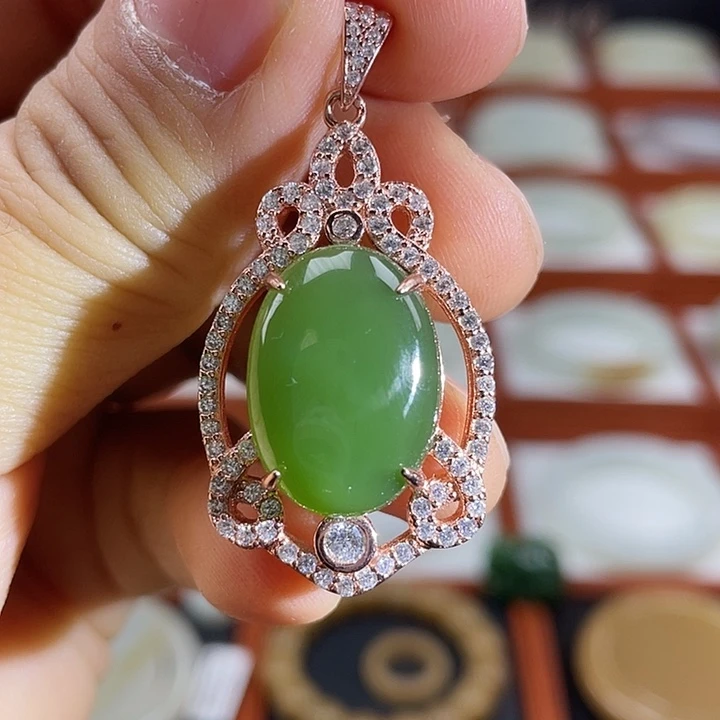 和田玉（碧玉）颈饰银S925镶嵌