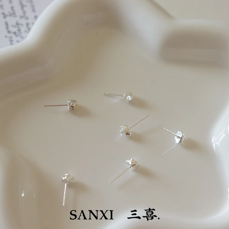 925银耳饰 凹凸熔岩小耳钉小众简约百搭碎银子耳饰ins养耳眼耳环