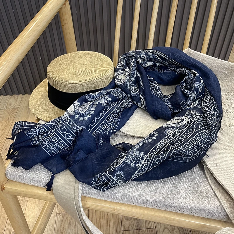 复古民族风腰果花碎花棉麻围巾百搭流苏文艺披肩女M532