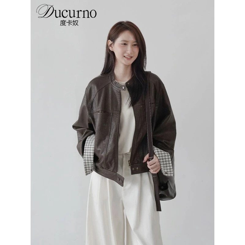 复古港风小个子短款机车服外套女2025秋季新款休闲立领皮衣夹克