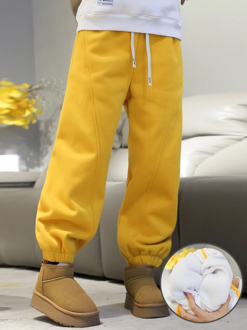 【熙雅家】秋冬加绒纯色休闲卫裤立体人鱼线百搭宽松束脚裤