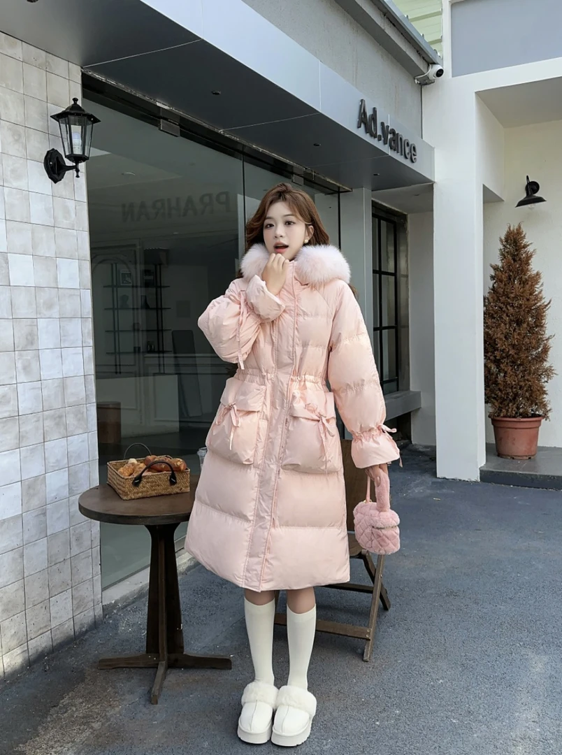 长款90鸭中长款收腰羽绒外套