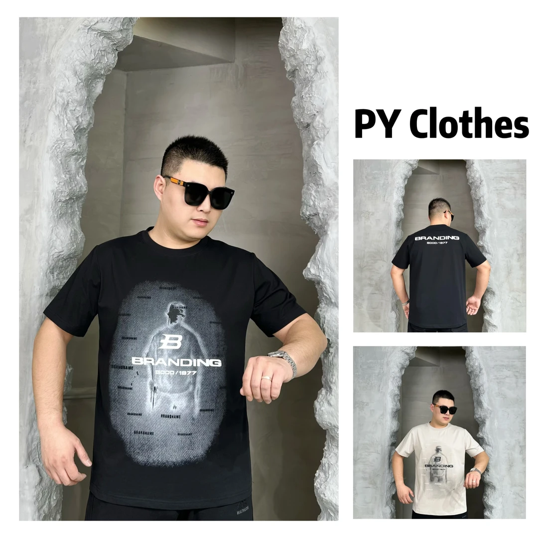 胖语大码男装 2025年春季新款简约喷绘扎染潮牌休闲短袖DM8155#D