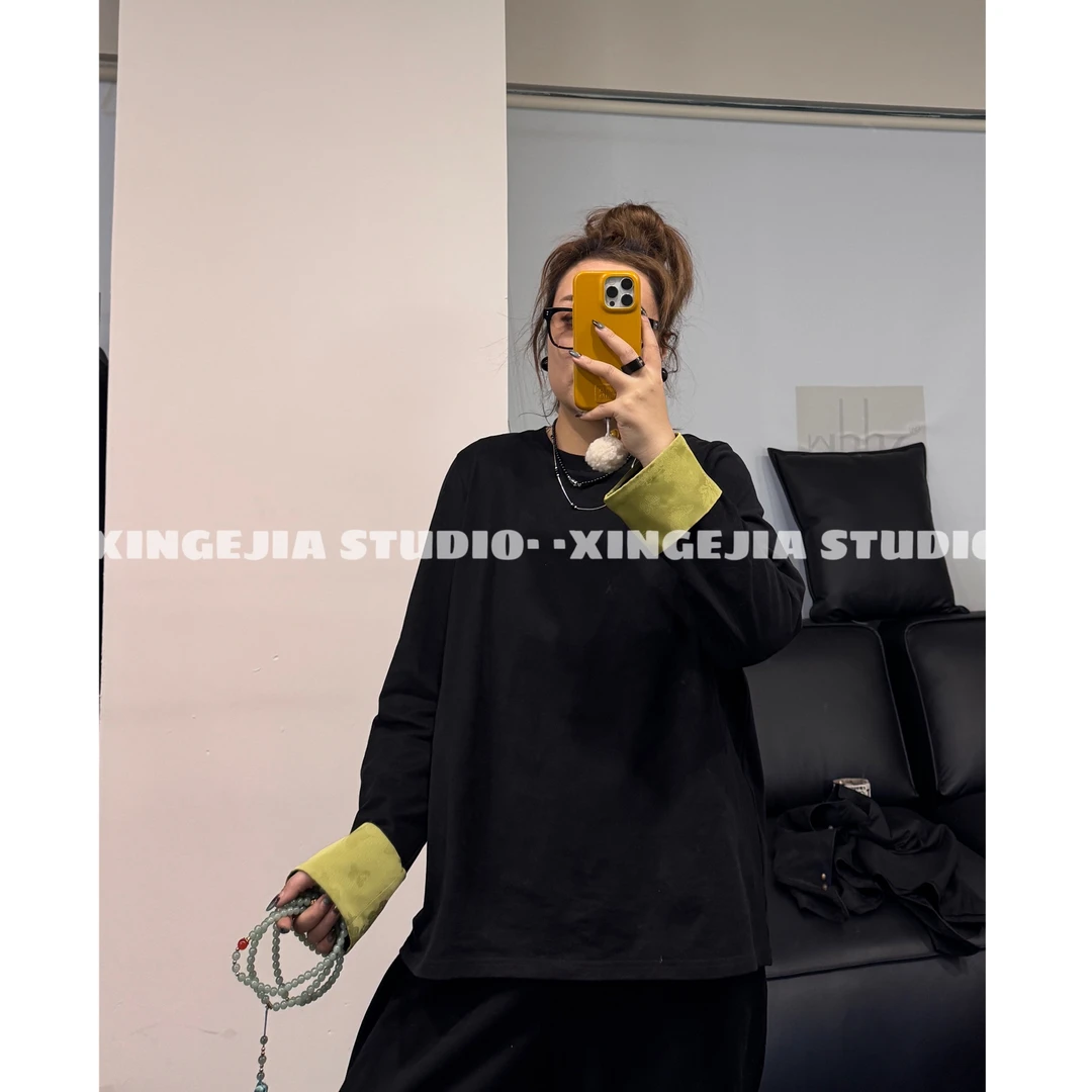 「xin:微胖大码」“中式”翻边袖正肩圆领T恤