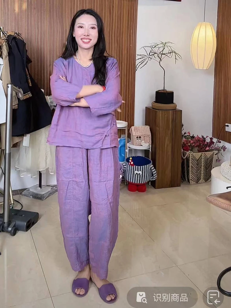 393 【富婆上衣】  霞光紫色亚麻上衣  变色龙工艺 适合150斤以内