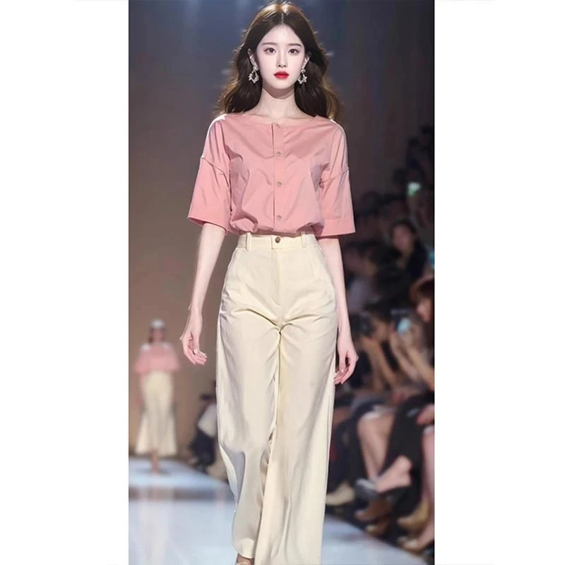 2025夏季新款时尚衬衫休闲裤两件套小个子气质高级感上衣女士韩系