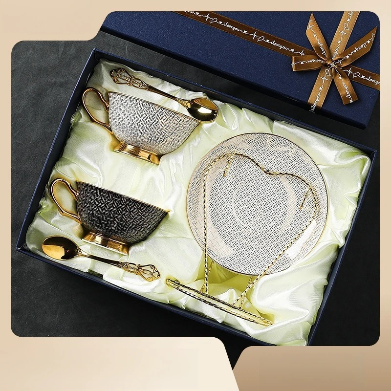 严选骨瓷咖啡杯杯碟礼品套装陶瓷复古高级水杯高颜值精致杯子礼盒