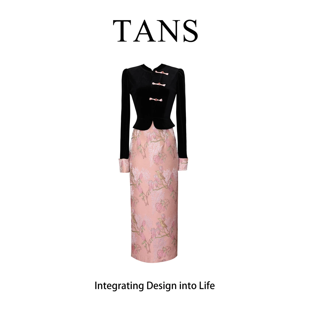 TANS【秋季新品】新中式改良气质连衣裙女高级时尚设计感长裙