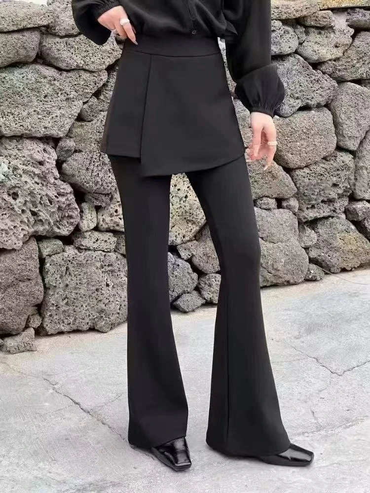 【5165】奈#假两件设计直筒微喇休闲裤