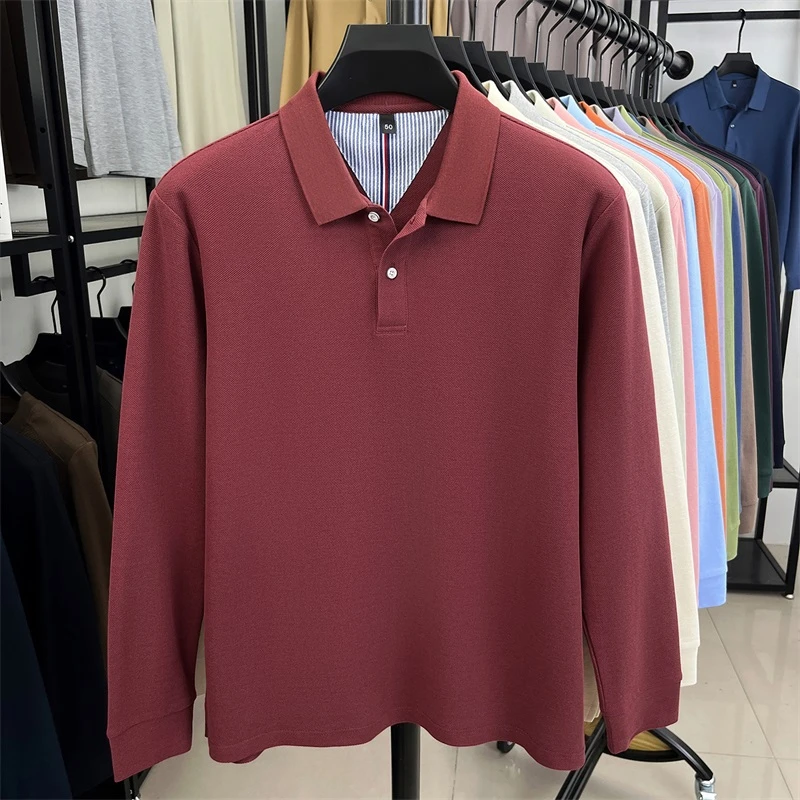 纯棉下摆开叉秋季男士上衣标准长袖男士纯棉商务T恤百搭Polo衫