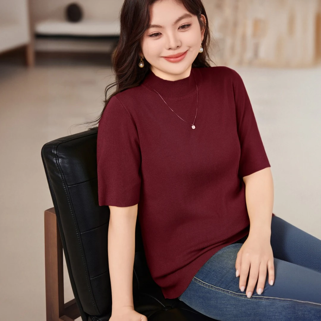 【半高领曲珠纱打底针织衫】MsShe大码女装秋冬显瘦上衣MH508014