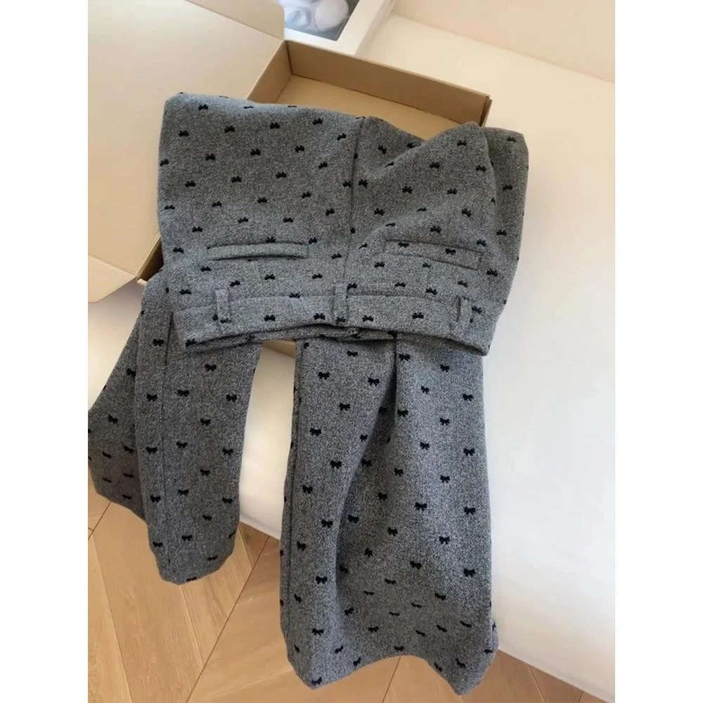 【万达撤柜】韩系慵懒设计感灰色高腰休闲直筒裤女秋季新款显瘦宽松