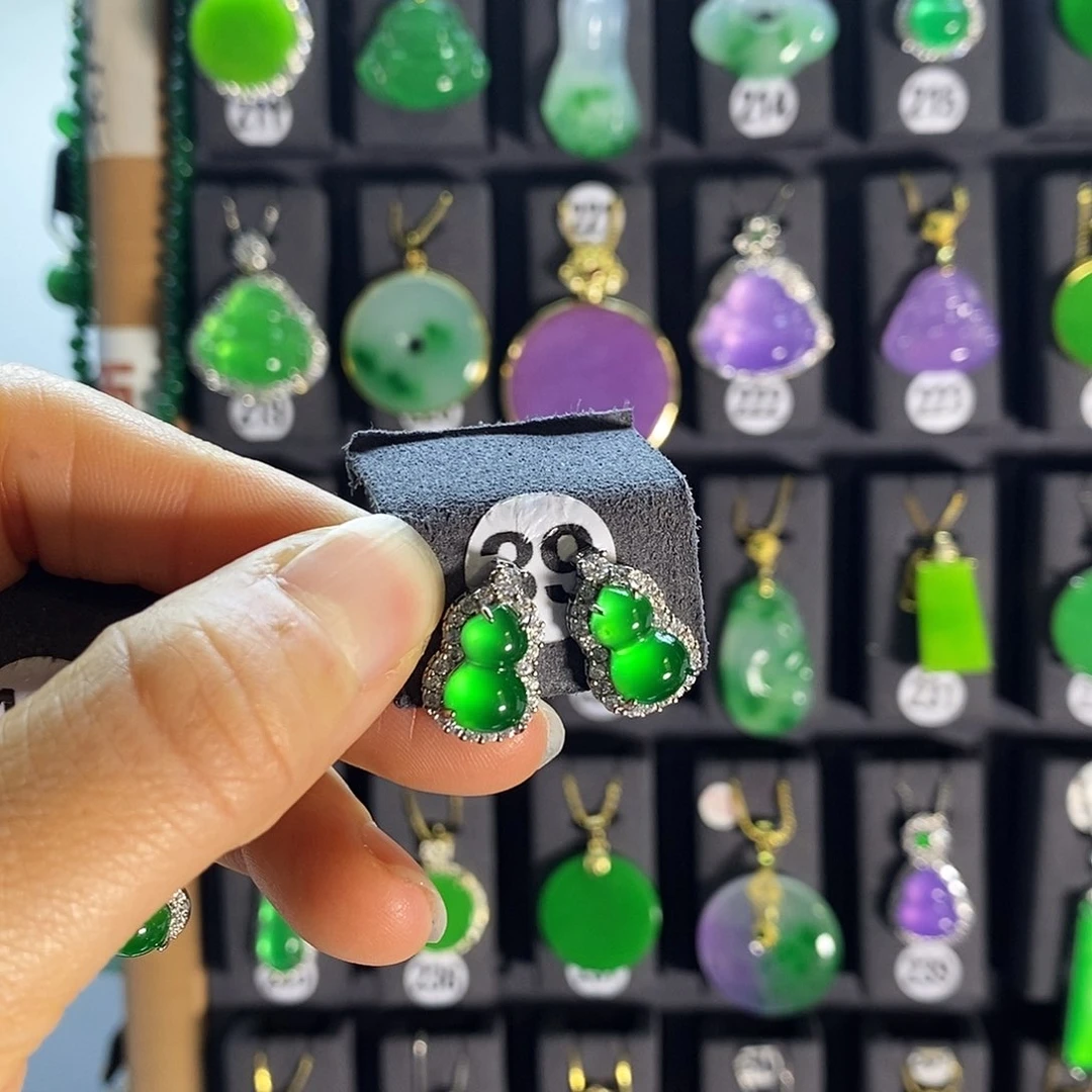 银S925镶嵌翡翠耳饰39