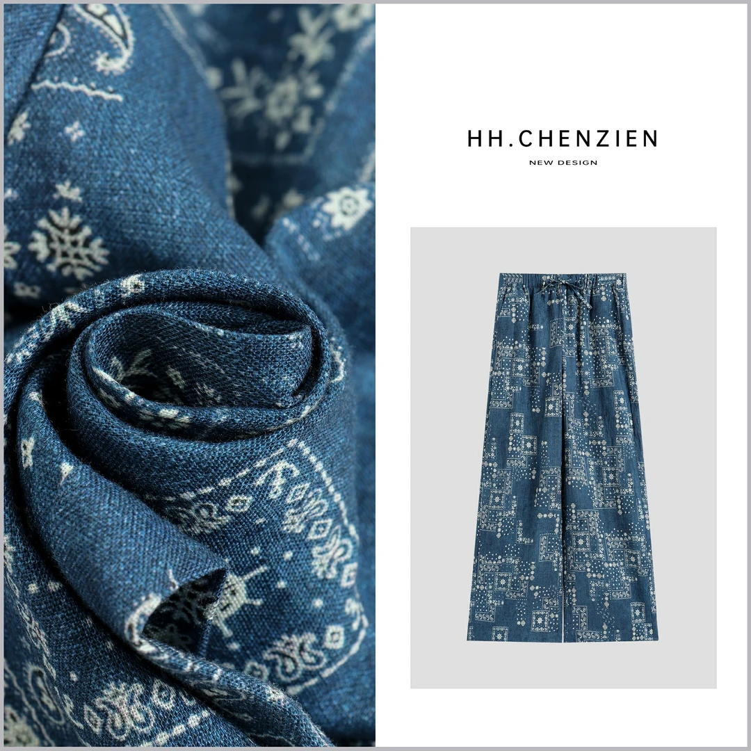 【黑黑家】“富贵一身麻”夏款女士腰头抽绳设计时尚复古直筒裤