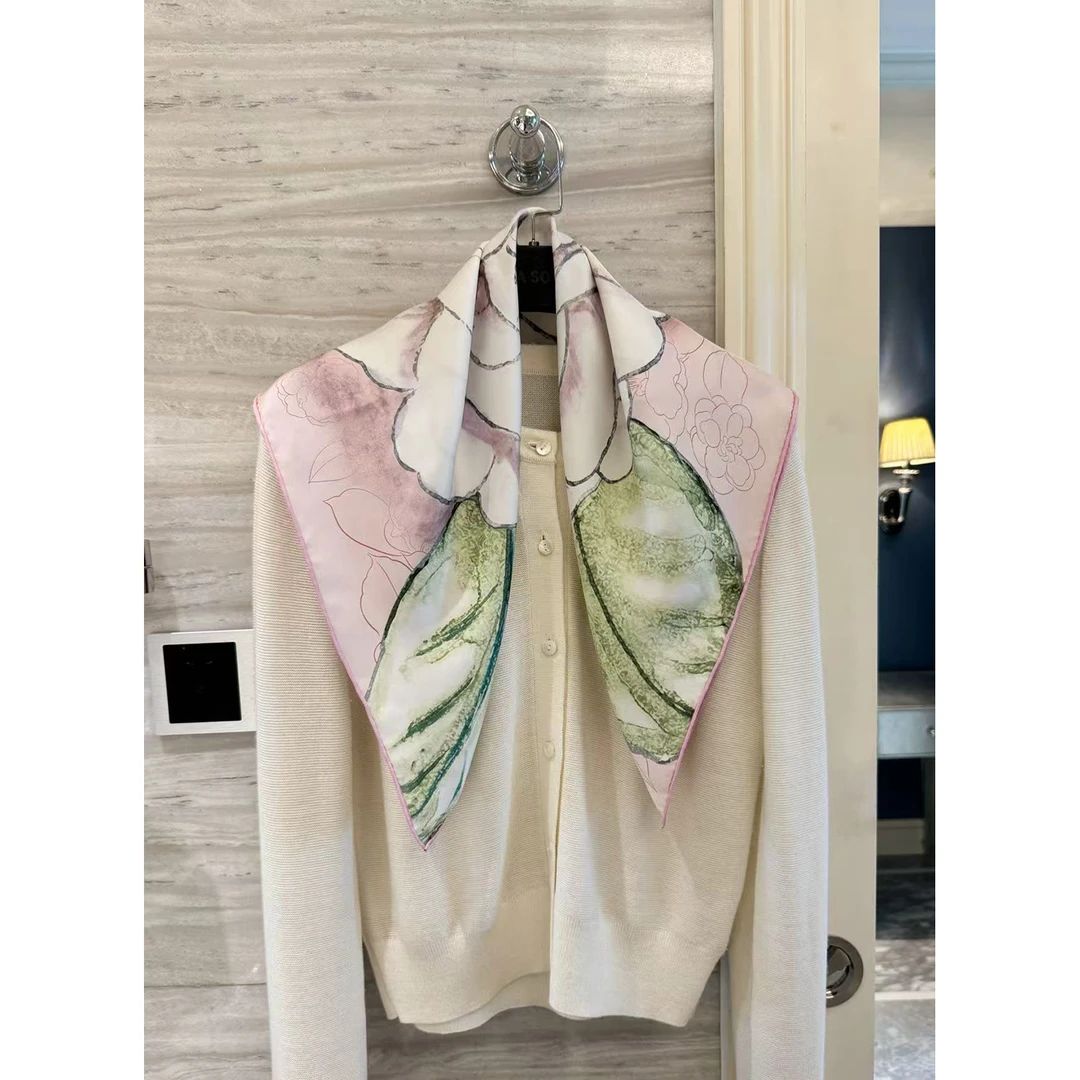 NINASOLOR 山茶花之恋vintage双面色斜纹丝巾66cm春秋