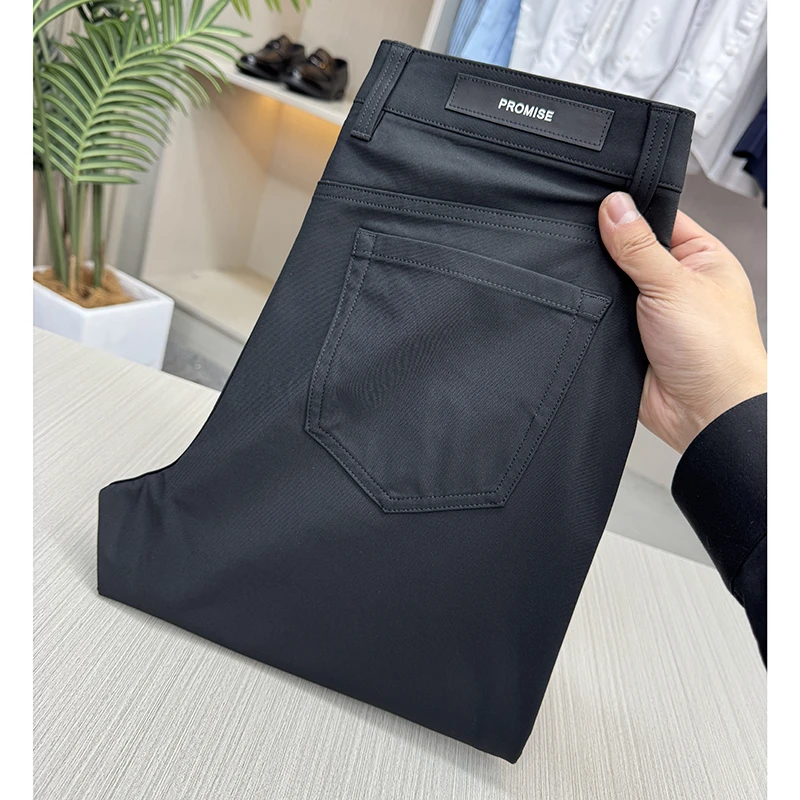 弹力小黑裤一线撤柜男裤纯黑色休闲裤男款春夏季薄款百搭直筒长裤