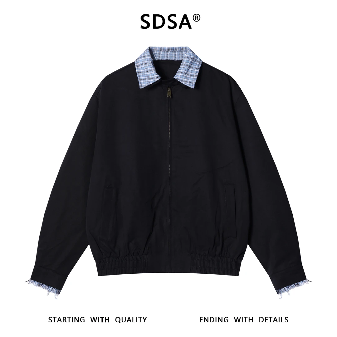 SDSA男士秋冬新款痞帅男装韩版格子拼接翻领夹克百搭时尚开衫外套