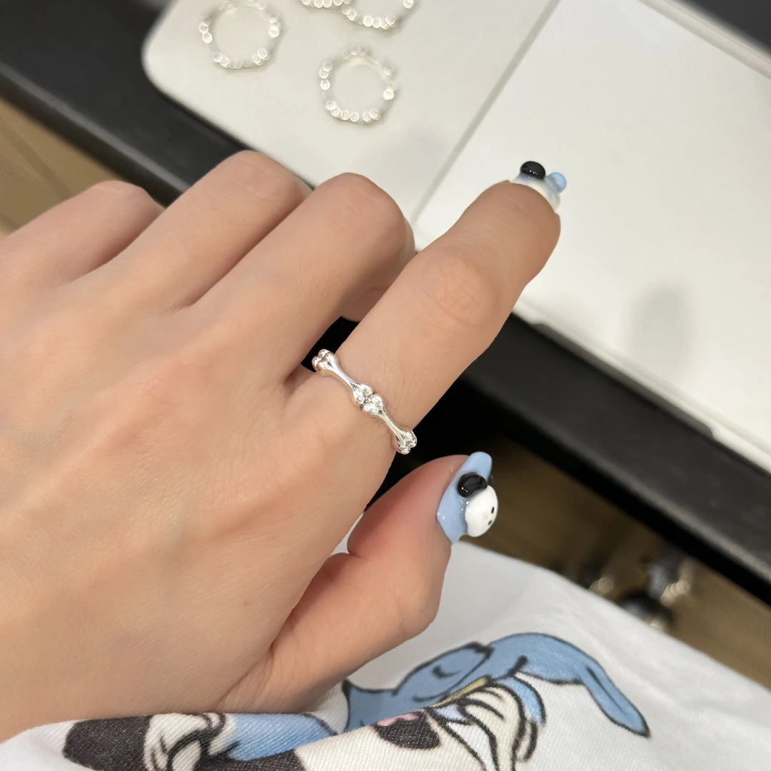 925银戒指 ins风时尚简约百搭气质女骨头拼接戒指 3775