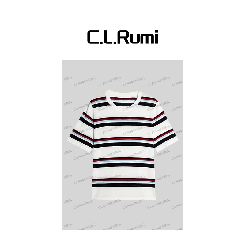 【Rumi时装】"伯爵"25夏凉感条纹百搭休闲显瘦短袖T恤上衣7040sy