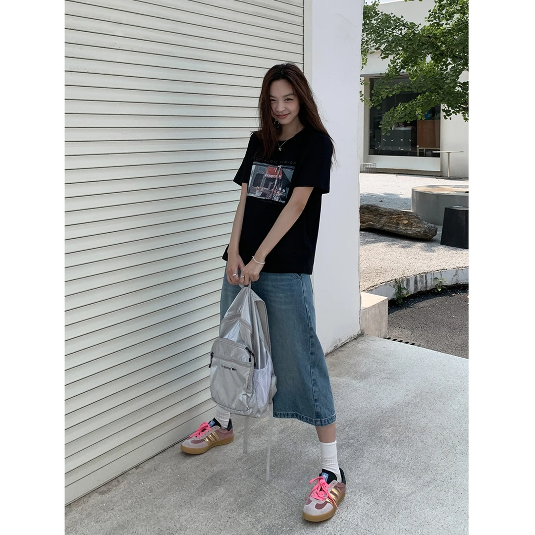 SIXI四喜家 奥斯汀假期 城市复古印花短袖T恤女夏显瘦正肩合身Tee