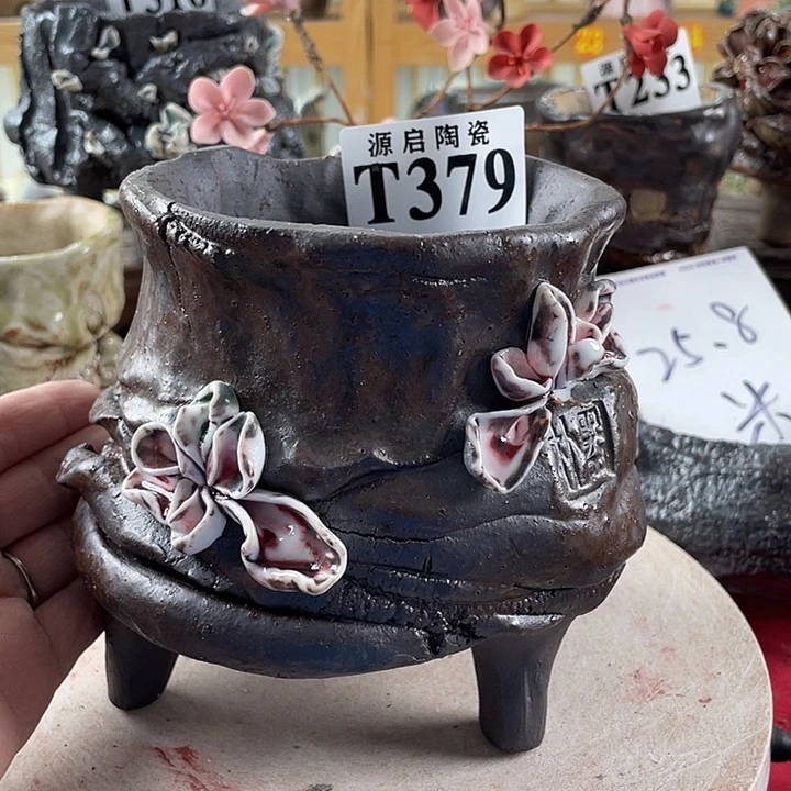 紫砂花盆景德镇陶瓷379瑕疵