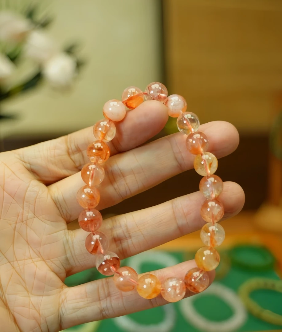 天然水晶红胶花卡8mm