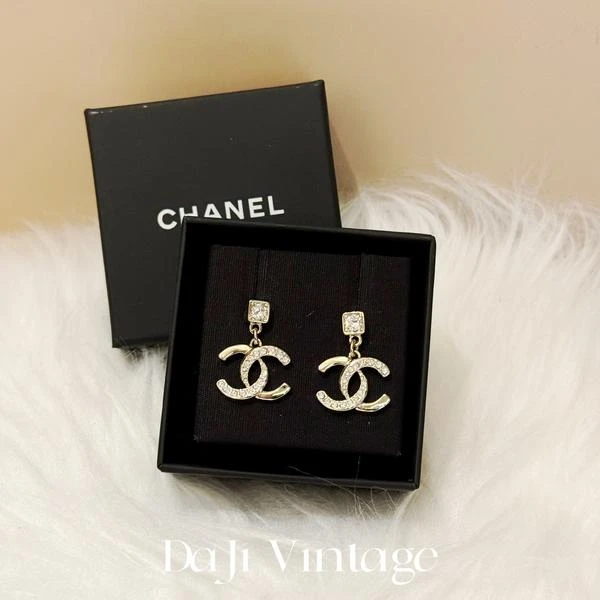 大吉中古/Chanel香奈儿镶钻双c吊坠耳钉
