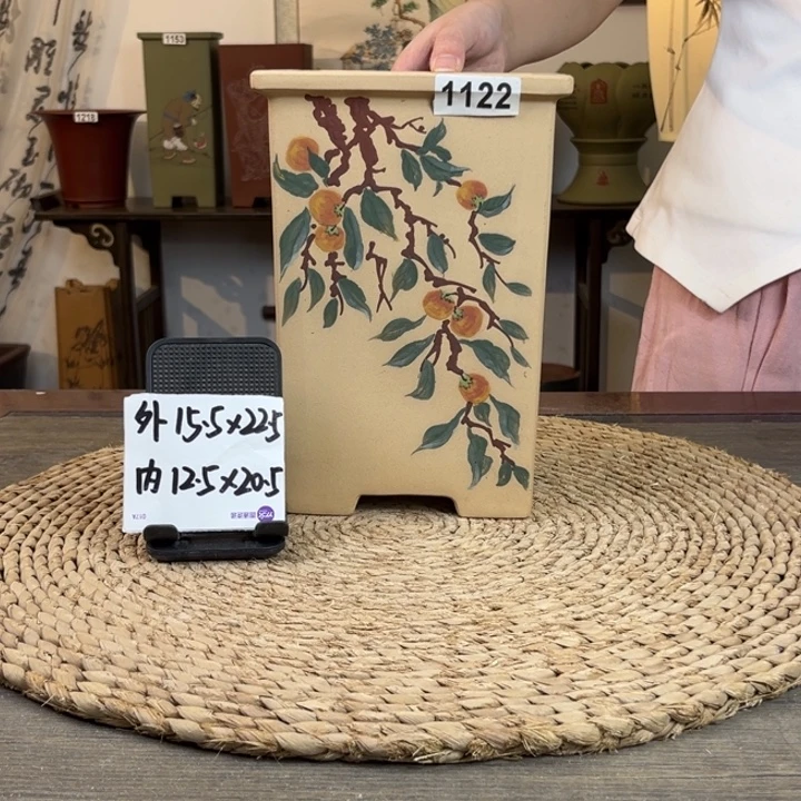 紫砂花盆 放漏特惠白玉段彩绘四方签筒1122