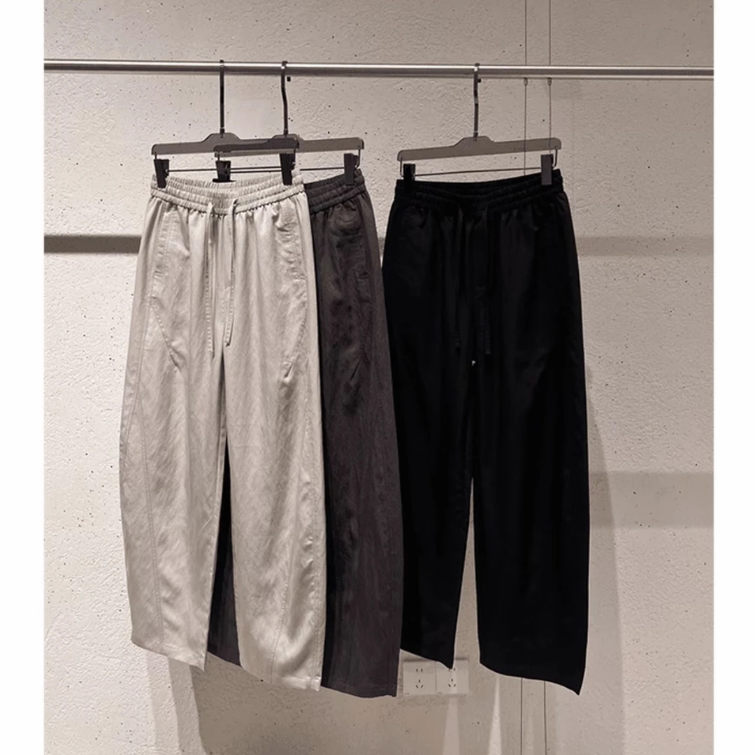 【YP】垂感莱赛尔植物纤维老钱风超薄透气凉感阔腿弯刀抽绳休闲长裤