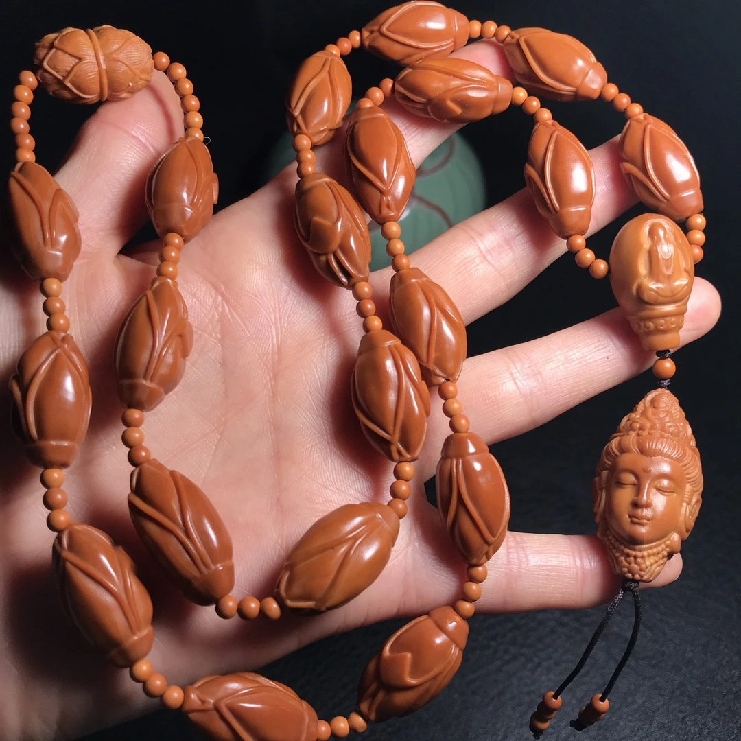 橄榄核雕刻观音玉兰花脖挂项链毛衣链男女通用文玩挂脖