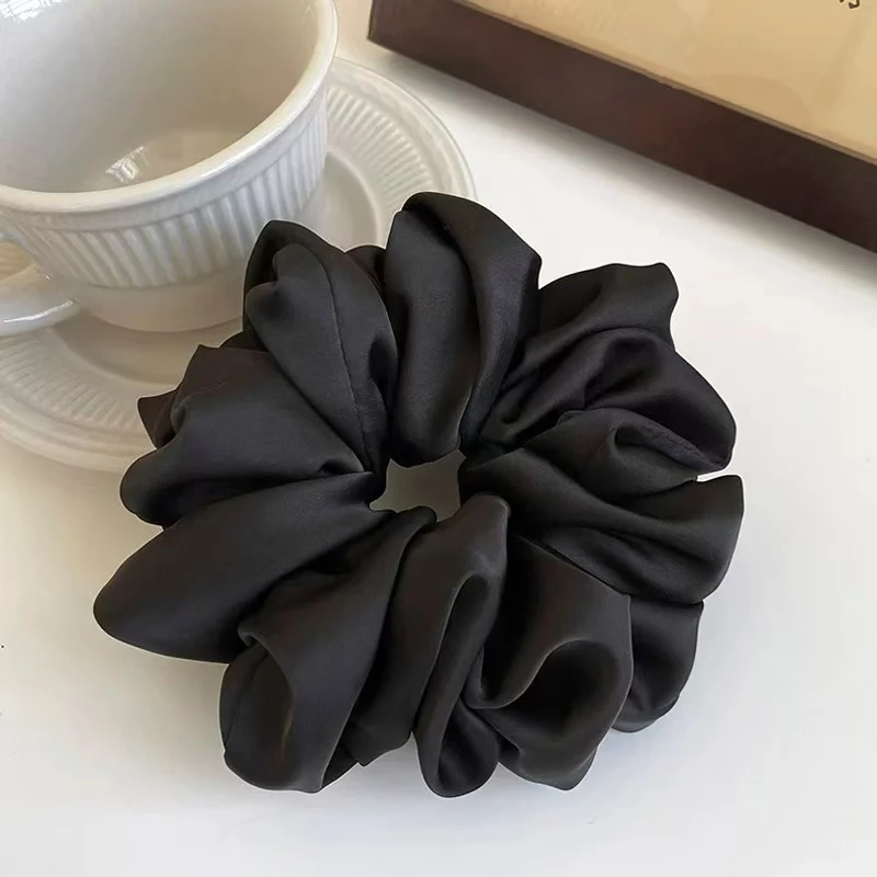 高级感缎面大肠发圈黑色头绳女简约气质绑头发粗皮筋韩国新款2114