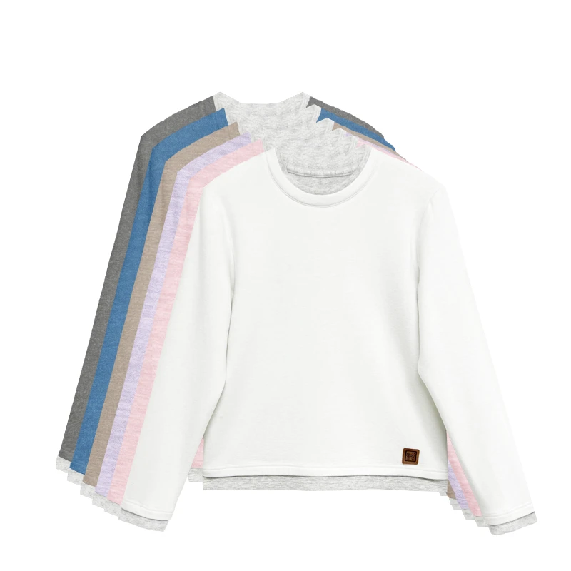 【橙庐】509400绵羊毛桑蚕丝弹力假两件打底衫 秋冬女保暖磨毛薄绒