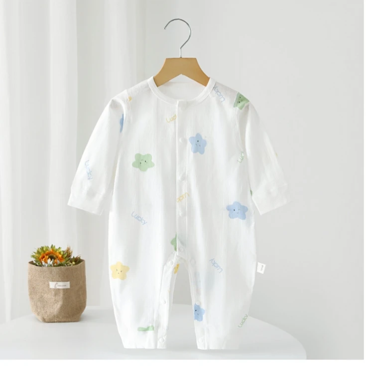 纯棉夏季连体衣早秋婴儿外出服连体衣长袖无骨居家服121