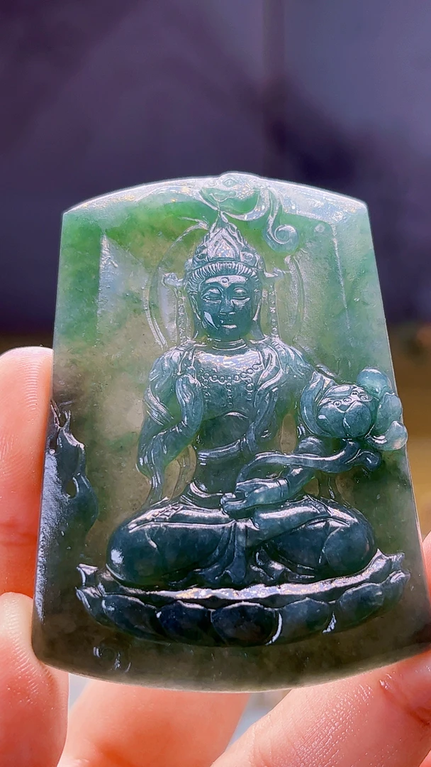 天然缅甸翡翠冰胶满色油青观音毛货买断需抛光尺寸61-44-6.8