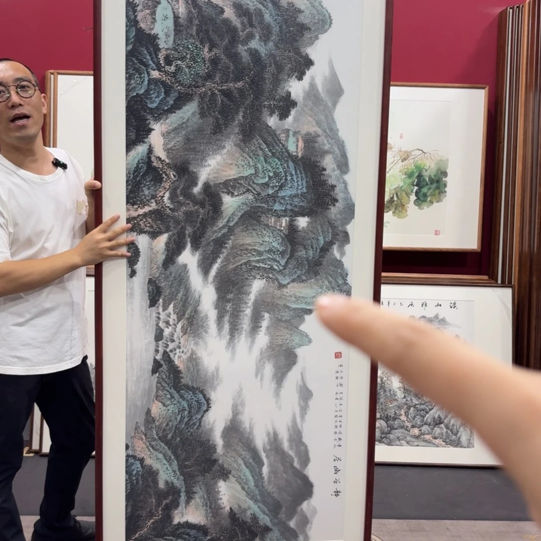 国画带框绘画210/80尺寸画框磕碰瑕疵处理