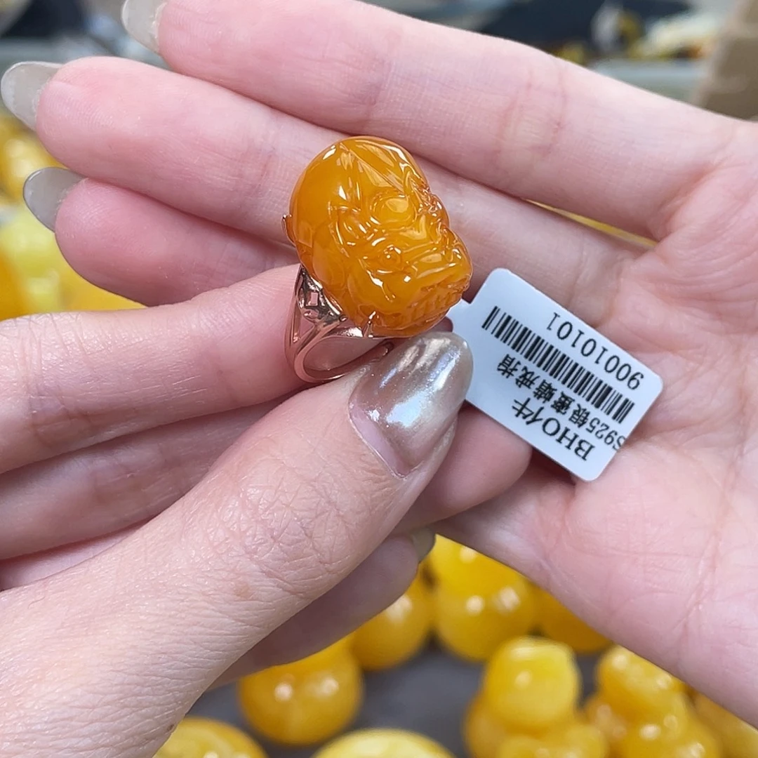 琥珀银S925镶嵌裸石琥珀蜜蜡J