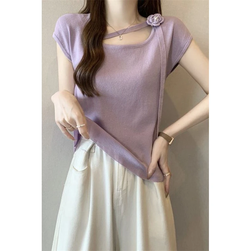 夏季时尚大码胖短袖T恤女夏季显瘦遮肉短款上衣小众设计感立时尚