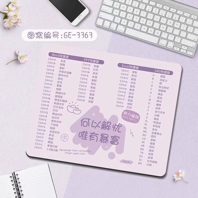 办公快捷键鼠标垫小号办公电脑软垫PS学生键盘全套做图大全桌面垫