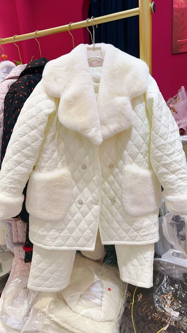 冬季加厚三层夹棉甜美翻领可外穿女士保暖睡衣