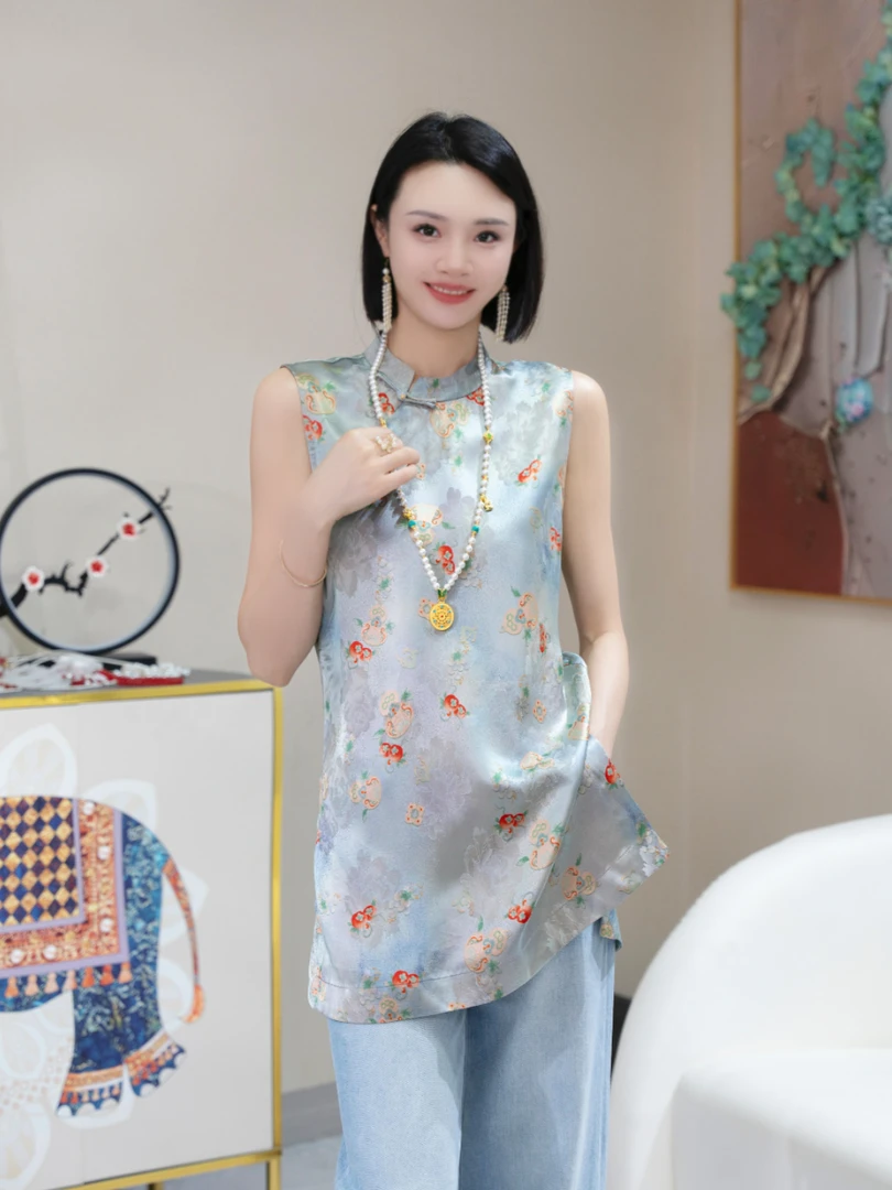 【朵朵服饰】新中式气质时尚休闲提花暗纹T恤SH1020