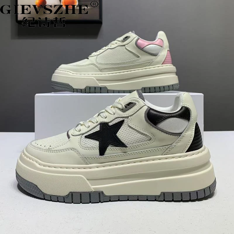 GIEVSZHE纪诗哲厚底星星休闲运动鞋女新款复古透气轻便小白鞋板鞋