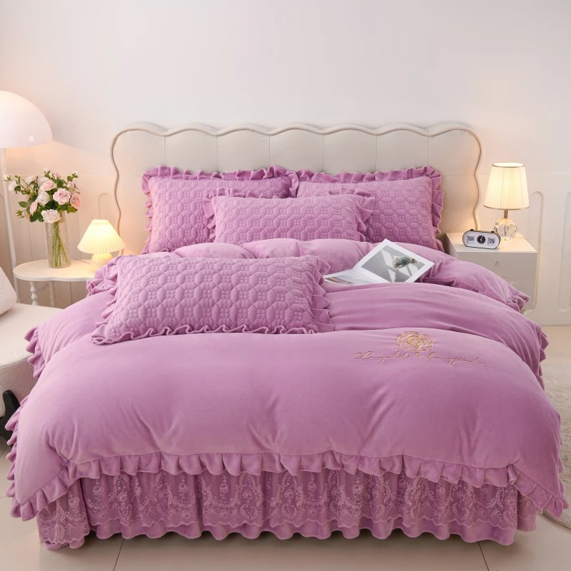 山茶花四件套床盖特厚牛奶绒宝宝绒婴儿绒法兰绒铂金绒冬季 保暖