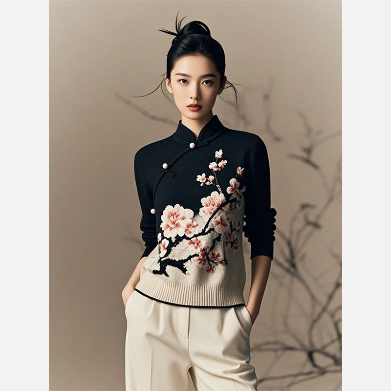 新中式女装国风复古针织毛衣高级感内搭打底上衣女款2025新款冬季