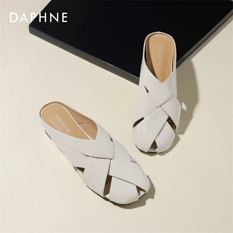 达芙妮软底法式懒人包头半拖鞋2025夏季新款百搭包头拖鞋女外穿