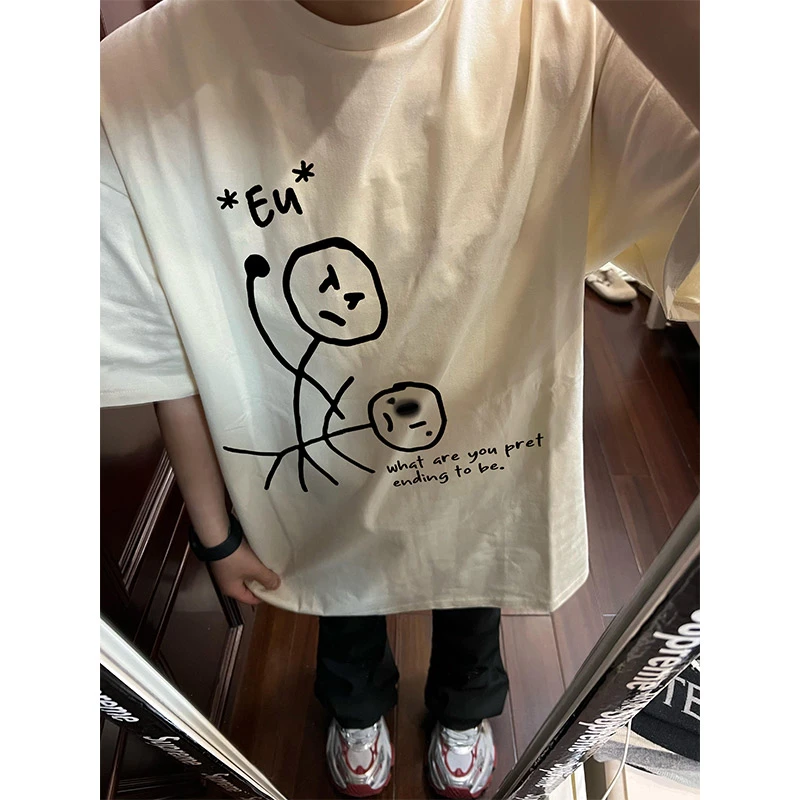 美式街头潮牌简约印花短袖t恤男夏季320g纯棉vintage百搭圆领上衣