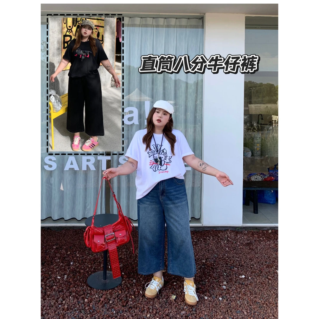 现货！Nailoo Studio 八分裤复古显瘦水洗破坏牛仔裤微胖大码