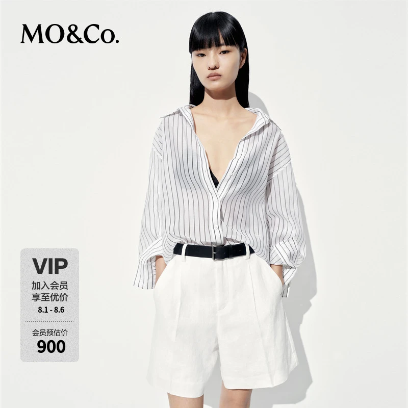 MOCO衬衫2025夏新品含桑蚕丝竖条纹轻薄宽松男友风慵懒MBE2SHTT07