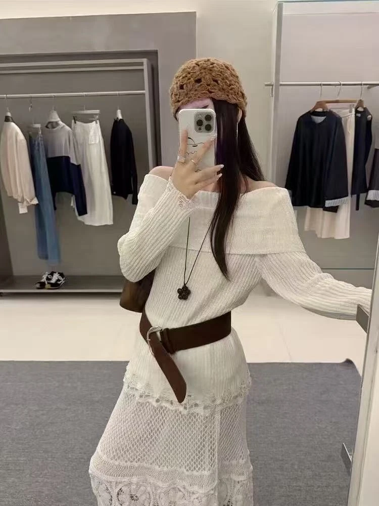 法式纯欲慵懒风不规则一字肩毛衣针织衫女秋季设计感宽松气质上衣
